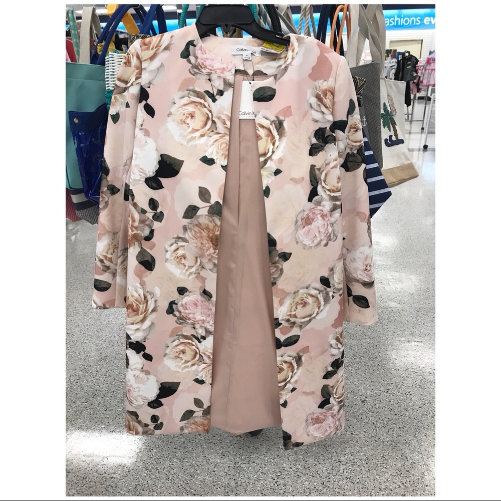 Calvin Klein Blush Floral Coat Size 8
